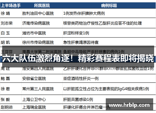 六大队伍激烈角逐！精彩赛程表即将揭晓